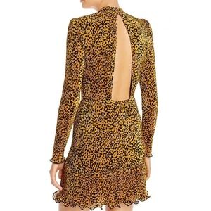 SAYLOR Leopard Print Pleated Mini Dress Long Sleeve Open Back Size S